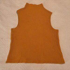 EUC St John Sleeveless Ribbed Knit Mock Neck Mustard Gold Top - Sz Large